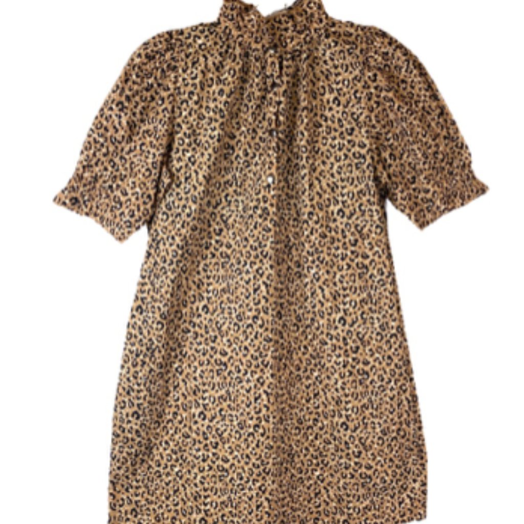 Leopard Print Mini Dress Short Sleeve S/M Knee Length